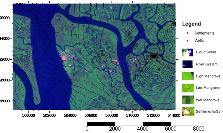 Fig. 8: 3D-4D Difference Elevation Map over Monitor Map of 2003 