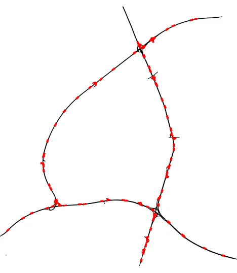 Figure 2: Street Network with induction loops in the Real-World A9 Scenario