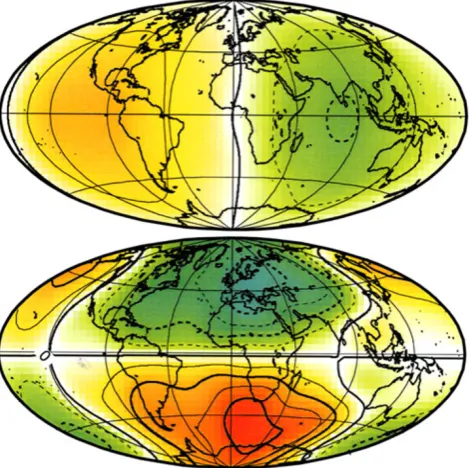 Fig. 5. Poloidal (top) and toroidal (bottom) scalars of the motion averagedover three centuries (1690–1990)