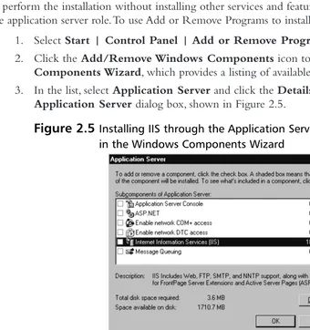 Figure 2.5 Installing IIS through the Application Server Dialog Box 