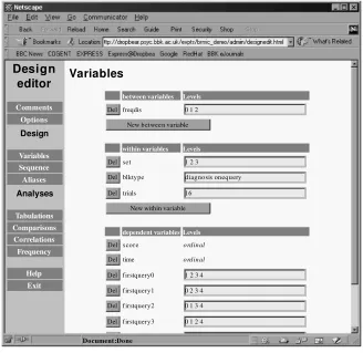 Figure 2. The Express design editor, showing the categories of design features on the leftand the variables declaration form on the right.