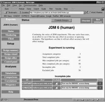 Figure 3. An Express status page, showing an experiment in progress. The experiment has threegroups (one between-subjects variable with three levels)