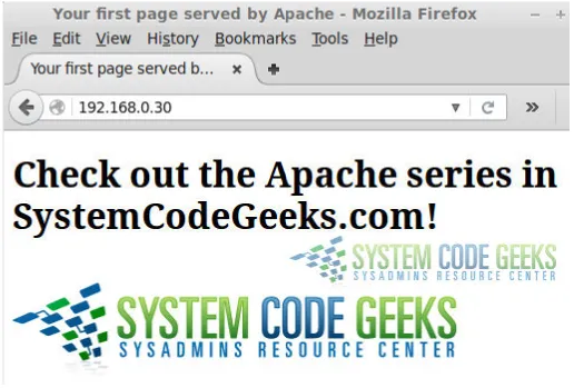 Figure 1.4: Your ﬁrst web page served by Apache