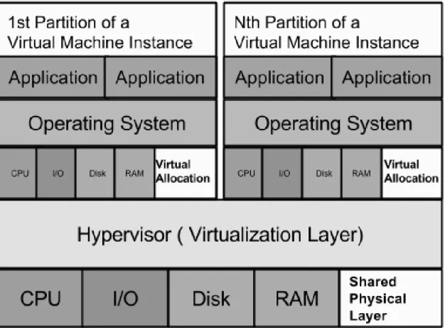 Figure 2.4: Physical resource allocation between virtual instances on a cloud server