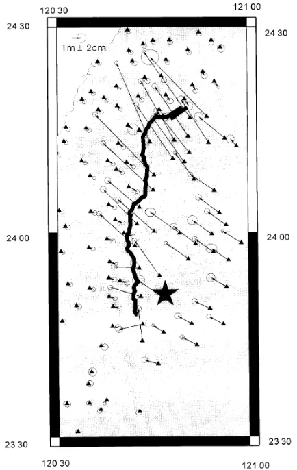Fig. 5(b). Measured horizontal displacements associated with the Chi-Chiearthquake (near ﬁeld).