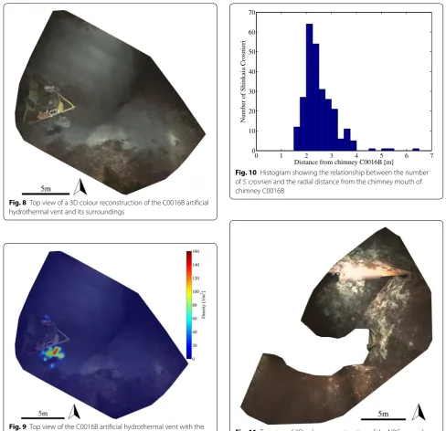 Fig. 9 Top view of the C0016B artificial hydrothermal vent with the density map of S. crosnieri overlaid