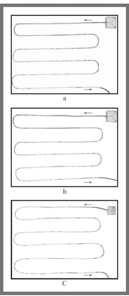 Figure 4. Microscopic image of the microtube’s flow pattern in the experiment (a) I, (b) II, (c) III
