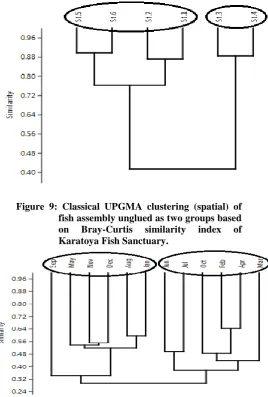 Figure 9: Classical UPGMA clustering (spatial) of fish assembly unglued as two groups based 