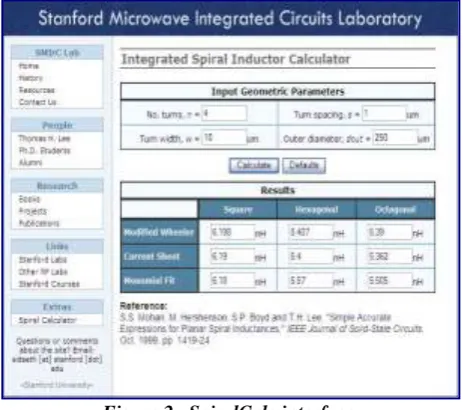 Figure 2.  SpiralCalc interface. 