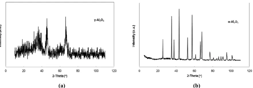 Figure 2. XRD patterns of Al2O3 supports before (a) and after (b) pre-treatment by calcinations