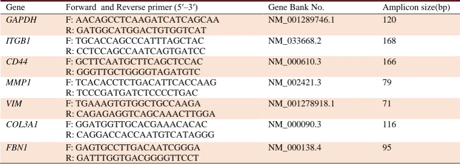 Table 1. Primers for quantitative real-time PCR. Gene Forward  and Reverse primer (5′–3′) 