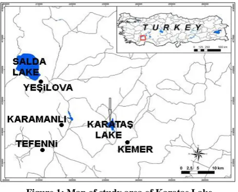 Figure 1: Map of study area of Karataş Lake to 3 family from copepoda; 19 taxa 