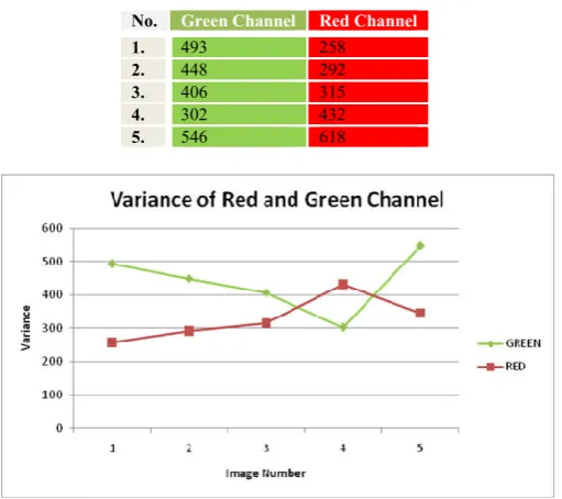 Table 9. Variance value of Red, Green Channel of Severe Images  