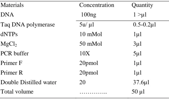 Table 1:  Amplification reaction solution for PCR amplification  