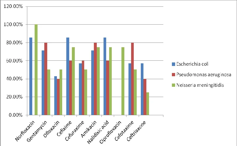 FIGURE 4: DETERMINATION OF SUSCEPTIBILITY OF GRAM NEGATIVE BACTERIA AGAINST DIFFERENT  ANTIBIOTICS