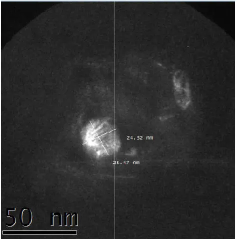 Figure 1c. HRTEM QS-AgPd. Average size 11,0 nm. Interplanar distance 0.33 nmAgPd. Average size 11,0 nm