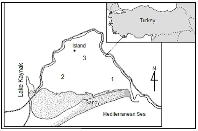 Figure 1: Map of Beymelek Lagoon showing sampling stations. 
