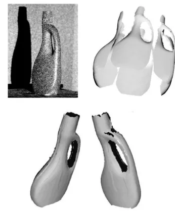 Figure 5: Testing the distance function: progressive reconstructionof a surface of complex topology with multiple facing surfaces.