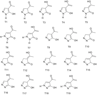 Figure 1.  General structures of all tautomers of 1-(5-hydroxy-1H-pyrazol-4-yl) ethanone