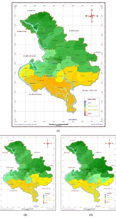 Fig. d: Map of vulnerability to salinization: (a) 2014; (b) 2020; (c) 2030 
