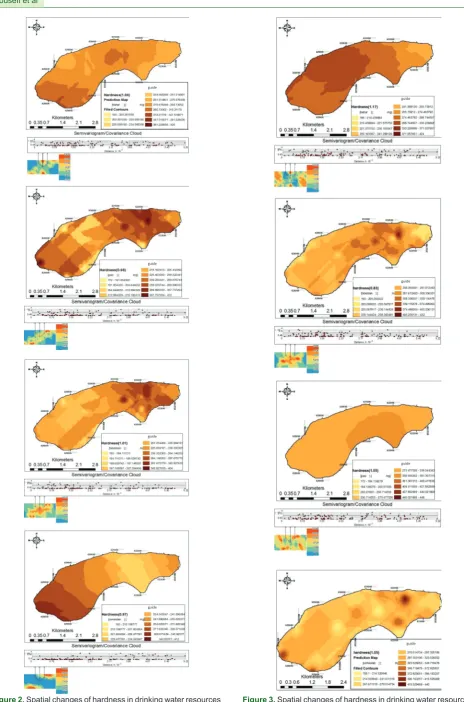 Figure 2. Spatial changes of hardness in drinking water resources of Ilam city in different seasons in 2009.