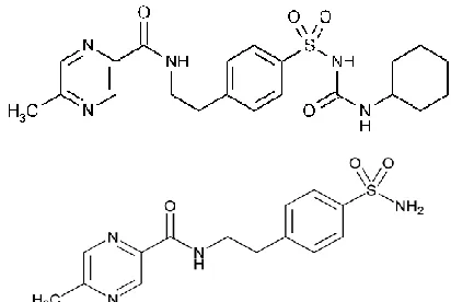 FIG. 1: (A) STRUCTURE OF GLIPIZIDE  AND (B)GLIPIZIDE RELATED  COMPOUND-A  