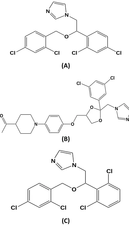 FIGURE 1. A: CHEMICAL STRUCTURES OF KETOCONAZOLE (KETO), 