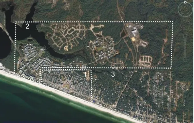 Figure 1: Seaside and Watercolor boundaries Source – Google Earth, 03.14.2008 and Author  