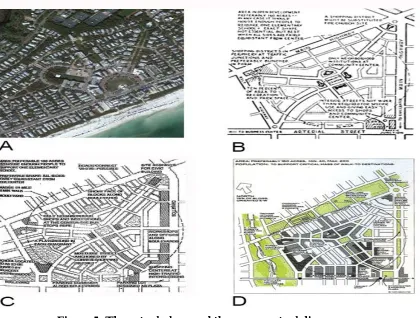 Figure 5: The actual place and three conceptual diagrams.    Source: Google Earth, 11.29.2015 and Wikimedia Commons, 02.23.2016 