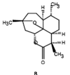 FIG. 1: CHEMICAL STRUCTURES OF ARTEMISININ (A) AND DEOXYARTEMISININ (B)  