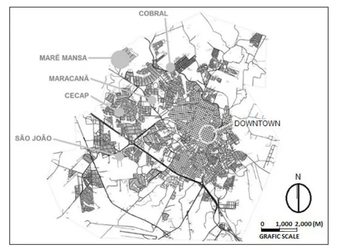 Figure 2 - Location of the Housing Developments Surveyed in the Urban Grid 