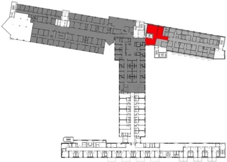Fig. 8: Pilot Areas on the 8th Floor (Marked Grey, Phase 1 Highlighted Red) 