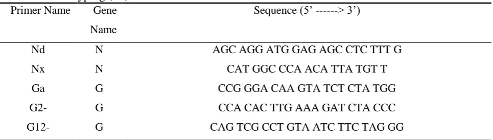 Table 1. Polymerase chain reaction primers used for avian pneumovirus (AMPV) molecular detection and typing (13)