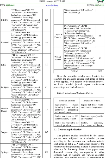 Table 2. Inclusion and Exclusion Criteria 