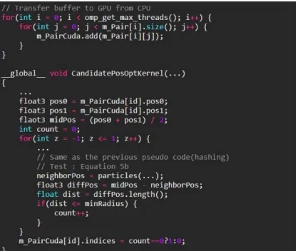 Figure 11 shows a pseudo code for calculating the candidate positions using a CPU-based parallel Pairs satisfying the conditions 5a and 5c are stored in the pair buffer corresponding to each thread index (module