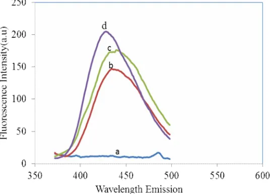 Fig. 2. The effect of the excitation wavelength (a) 240, (b) 340, (c) 350, and (d) 360 nm, on the    