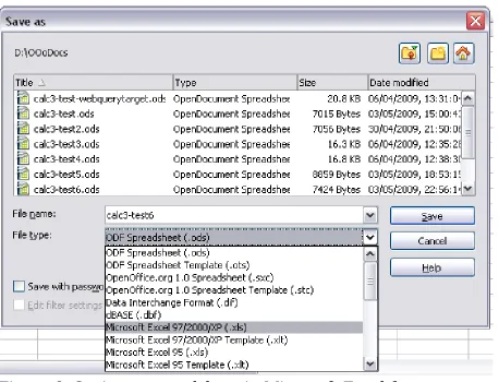 Figure 8. Saving a spreadsheet in Microsoft Excel format