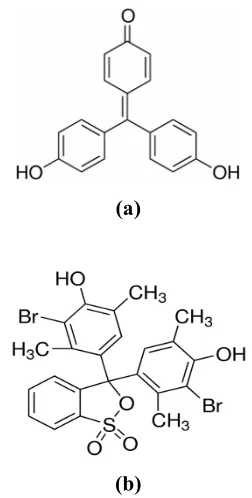 Fig. 1. (a) Structure of p-Rosolic acid, (b) Structure of                   Bromoxylenol blue