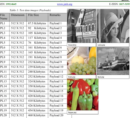 Table 1: Test data images (Payloads) 