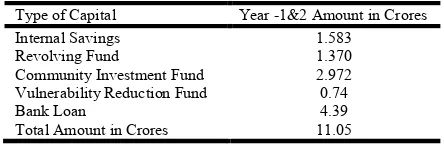 Table 1. Amount of Capitalization available with the community  