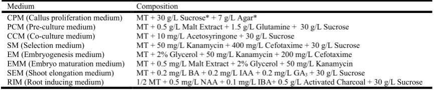 Table 1. Media composition   