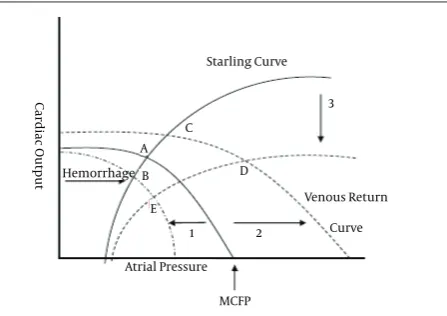 Figure 1. Graphical Analysis of Cardiac Output as Determined by the In-tersection Between the Starling and the Venous Return CurvesMCFP