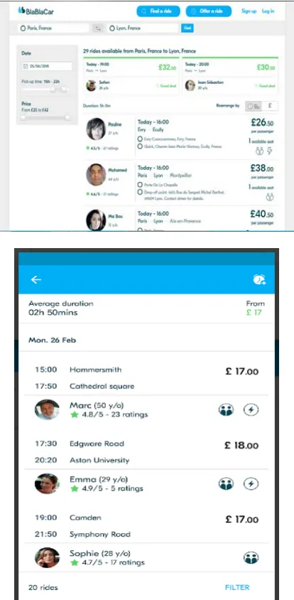 Figure 2. BlaBlaCar Website (Top) and Mobile Application (Below).      