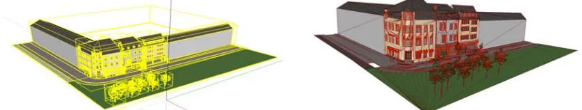 Figure 1: Visualized CityGML Model (left with boxes, right with polygons) 