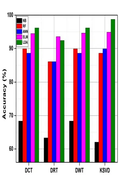 Figure 4: Classification accuracy for FA-based feature technique using various dictionaries