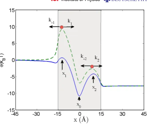 Figure 2. Potential energy proﬁles φ(x) for a channel with a single binding sitecentred on x0 = 0