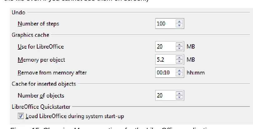 Figure 15: Choosing Memory options for the LibreOffice applications