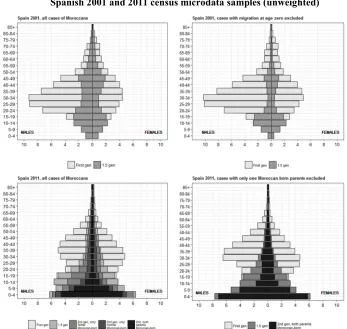 Figure 1: Population pyramids of Moroccan migrants and descendants in the
