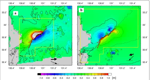 Fig. 2 LOS displacements obtained by right- (a) and left (b)-looking InSAR images from ascending orbits
