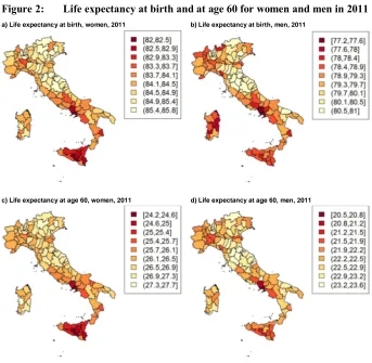 Figure 2: Life expectancy at birth and at age 60 for women and men in 2011